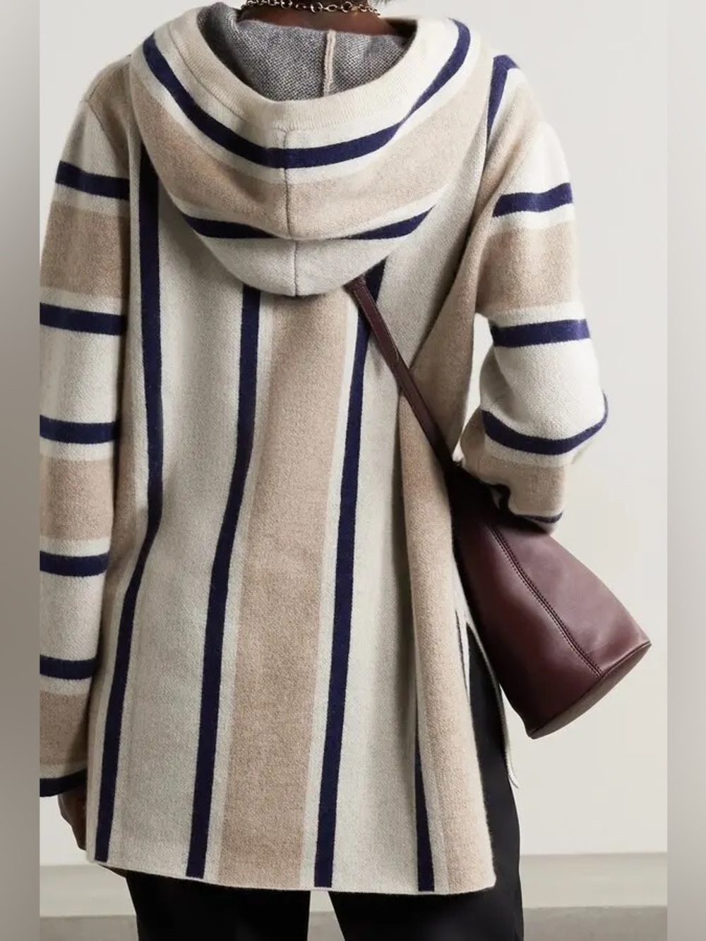La Ligne Baja Striped Cashmere Hoodie In Heather Cream/heather Tan/navy size XS - Picture 3 of 13